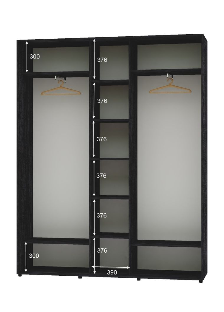 Шафа-купе тридверна 200*45*220 Бетон темний 2 ДСП/Дзеркало з піскострумним малюнком ШК-04 Алекса (360466710)