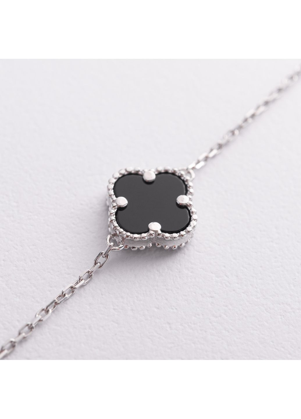 Серебряное колье Клевер (оникс) 181336 50 50 Oniks (349758565)