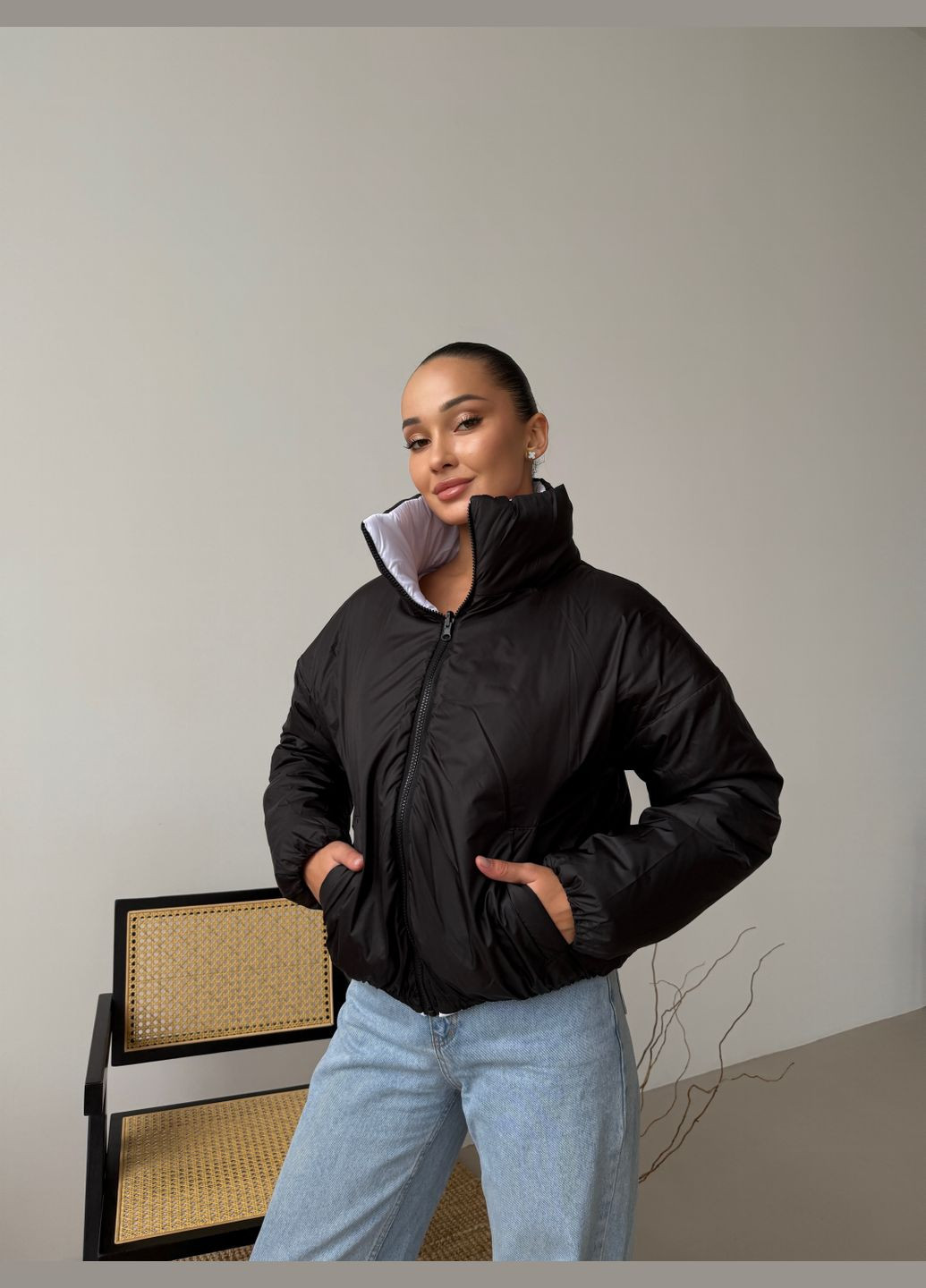 Чорно-біла демісезонна двухстороння жіноча курточка, синтепон 200 No Brand