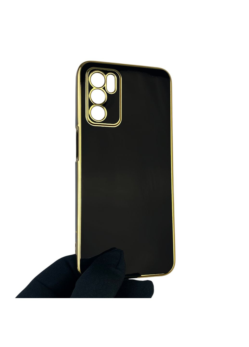 Чохол для A16 глянцевий із захистом камери із золотою окантовкою на оппо а16 чорний gs1 Oppo (366234540)