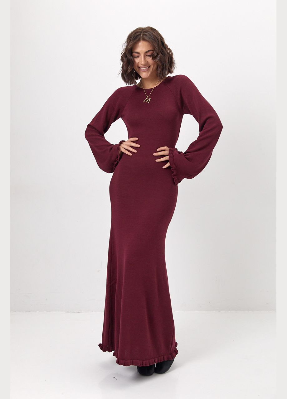 Бордовое вязаное платье макси с вырезом на спине Lurex