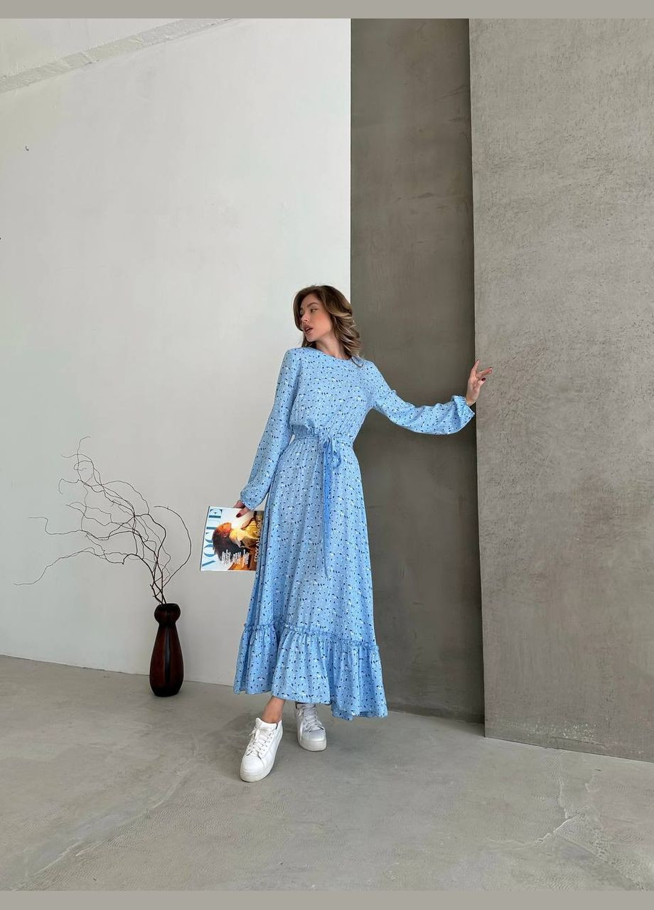 Блакитна кежуал жіноча сукня штапель No Brand з квітковим принтом