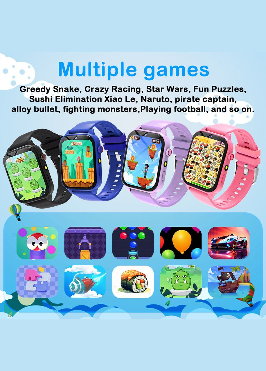 Детские умные часы с камерой, играми, мониторингом сна, шагомером, будильником, фонариком и др. Синие No Brand (342067581)