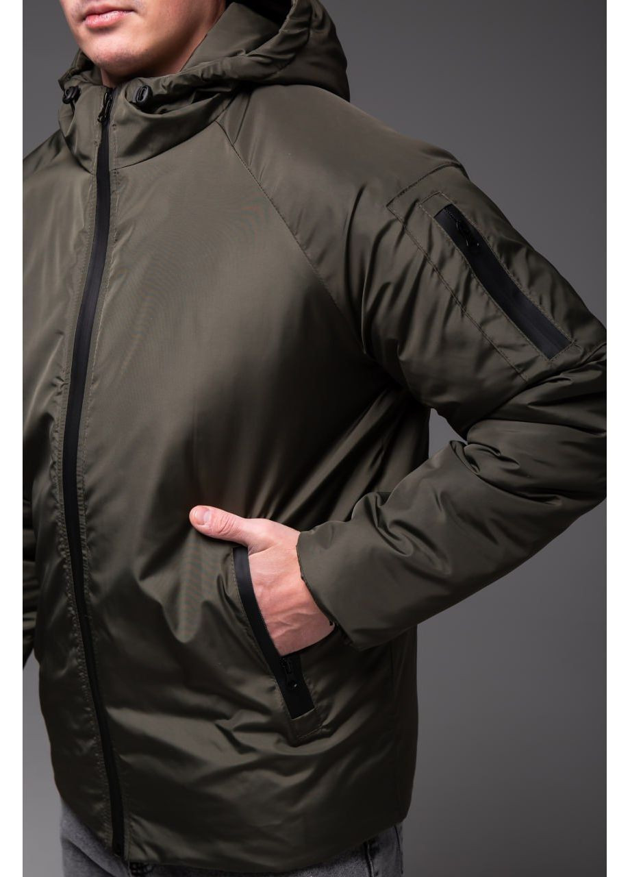 Оливкова (хакі) чоловіча зимова куртка з капюшоном хакі No Brand