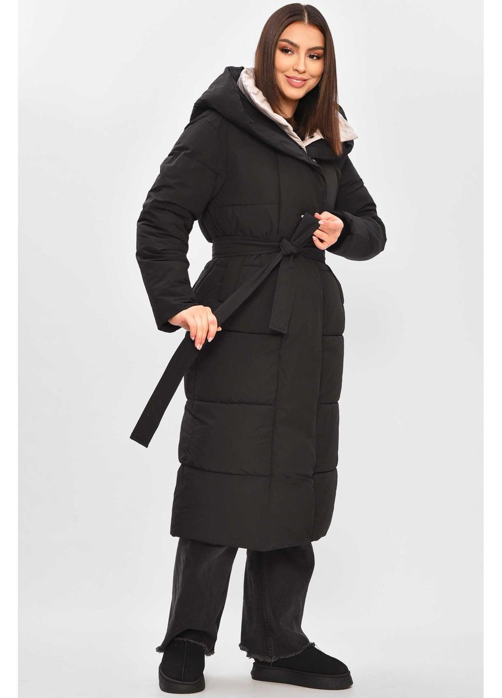 Темно-сіра зимня куртка жіноча подовжена зима чорного кольору Let's Shop