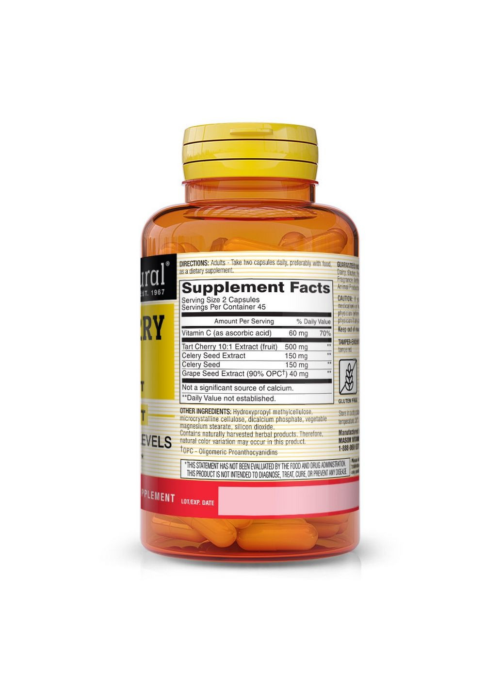 Натуральна добавка Tart Cherry 500 mg, 90 вегакапсул Mason Natural (293339417)