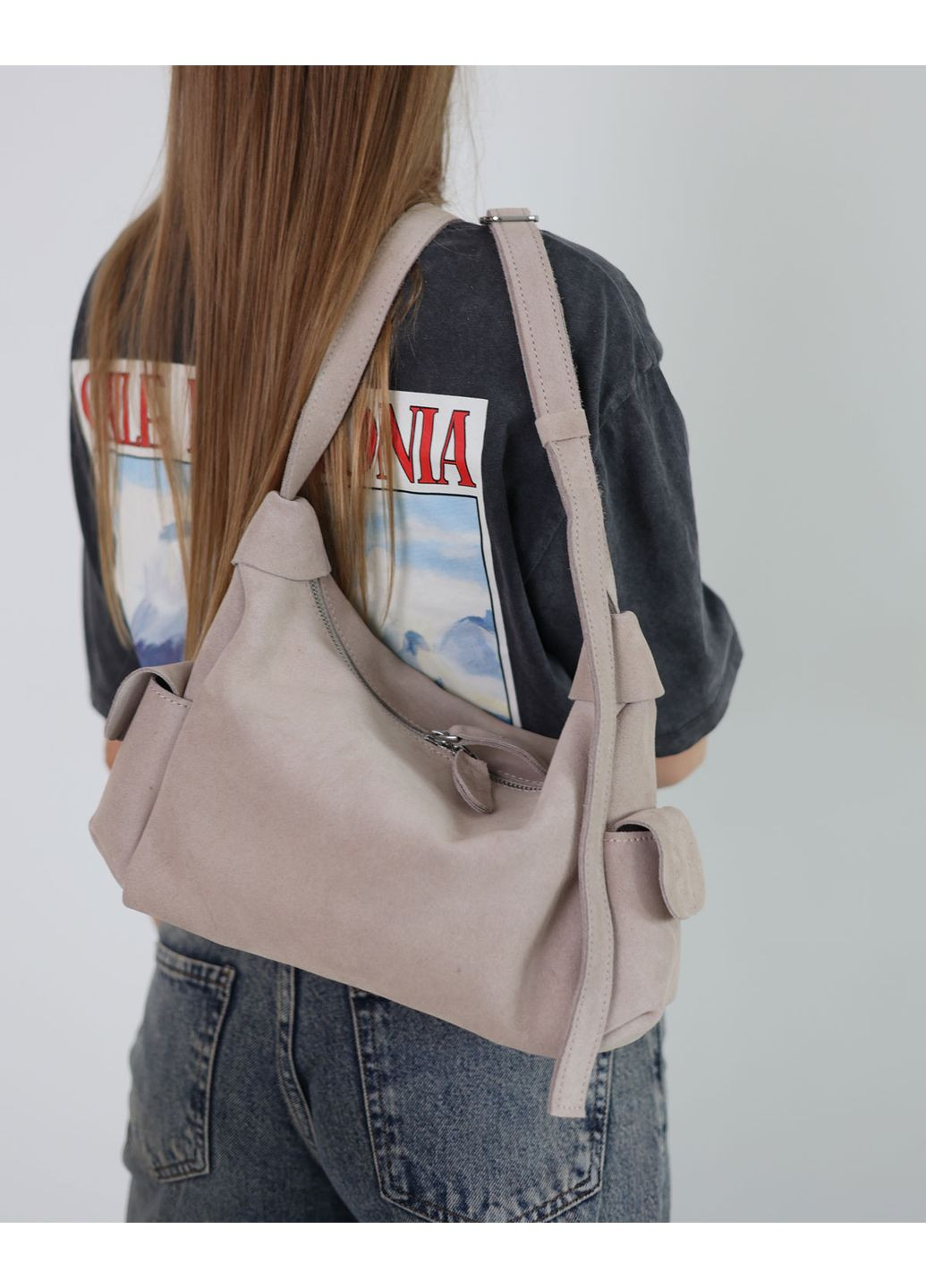 Кожаная замшевая бежевая сумка натуральная кожа для повседневного использования стильная мягкая ProDobro (367266704)