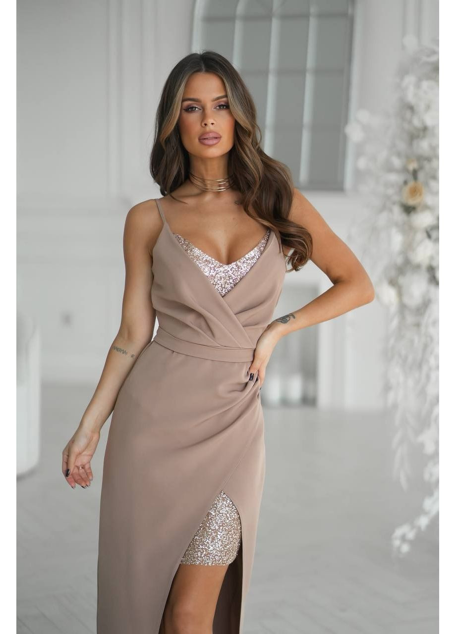 Темно-бежевое платье, цвет темно-бежевый Fashion