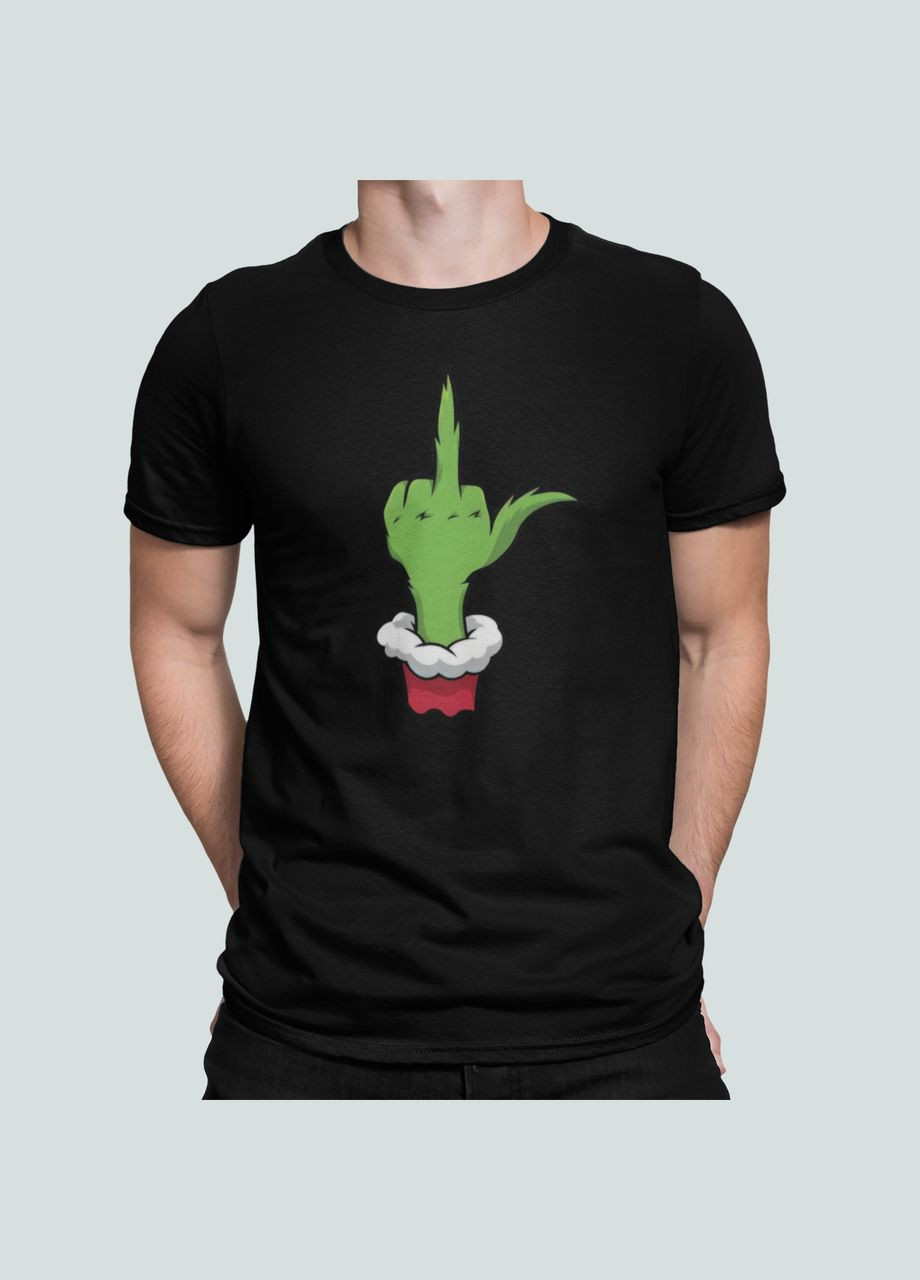 Чорна чоловіча новорічна футболка з принтом грінч фак новорічний Stedman