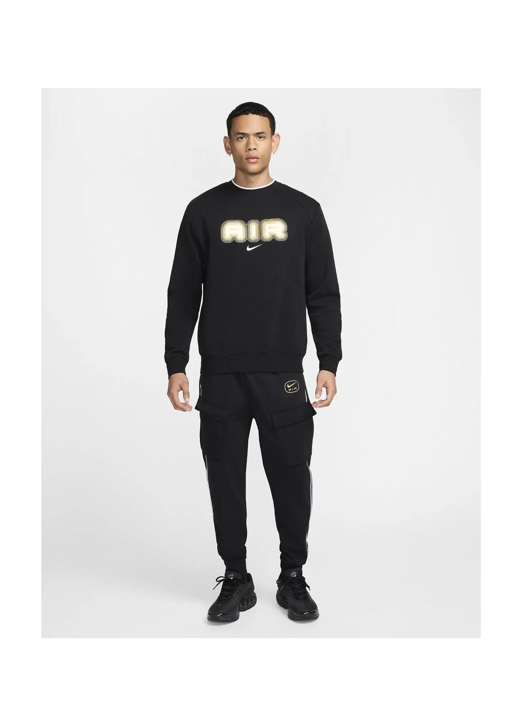 Світшот чоловічий Air Fleece Crew-Neck Sweatshirt Black Nike (364836551)