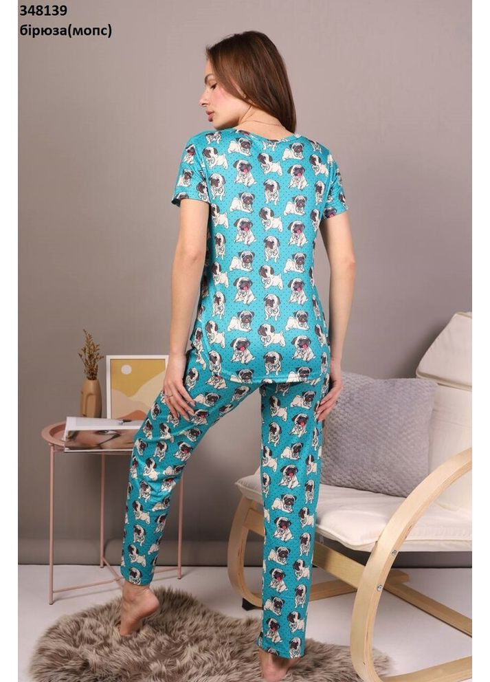 Бірюзова всесезон жіноча піжама мопс футболка + штани Saimeiqi