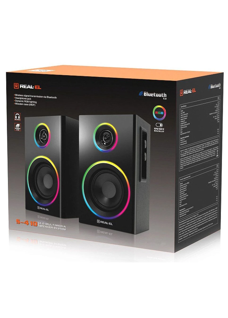 Компьютерные колонки 2.0 RS410 12Вт RGB Bluetooth Black Real-El (386436379)