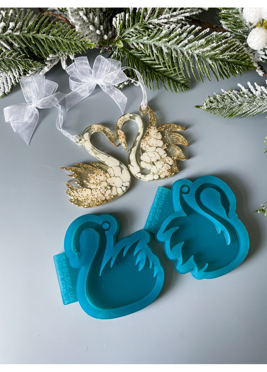 Молд Лебідь 2 з піднятими крилами для новорічних іграшок на ялинку силіконова форма для епоксидної смоли No Brand (370566932)