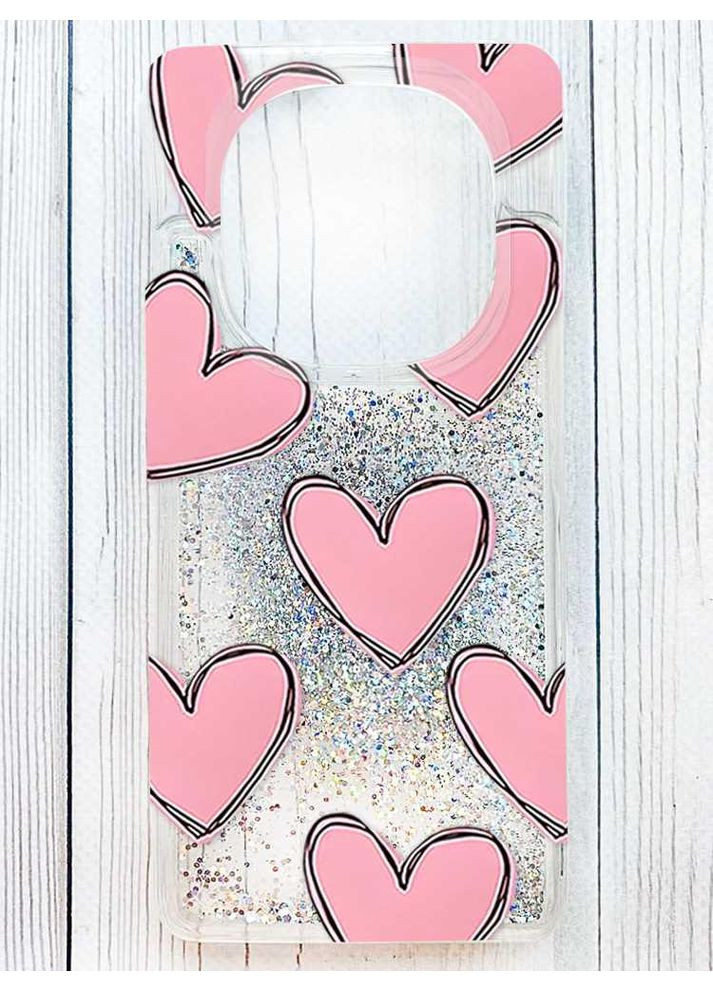 Чехол с плавающими серебряными блестками на Xiaomi Redmi Note 14 Pro 4G Сердечка розовые (принт 78) Creative (364316561)