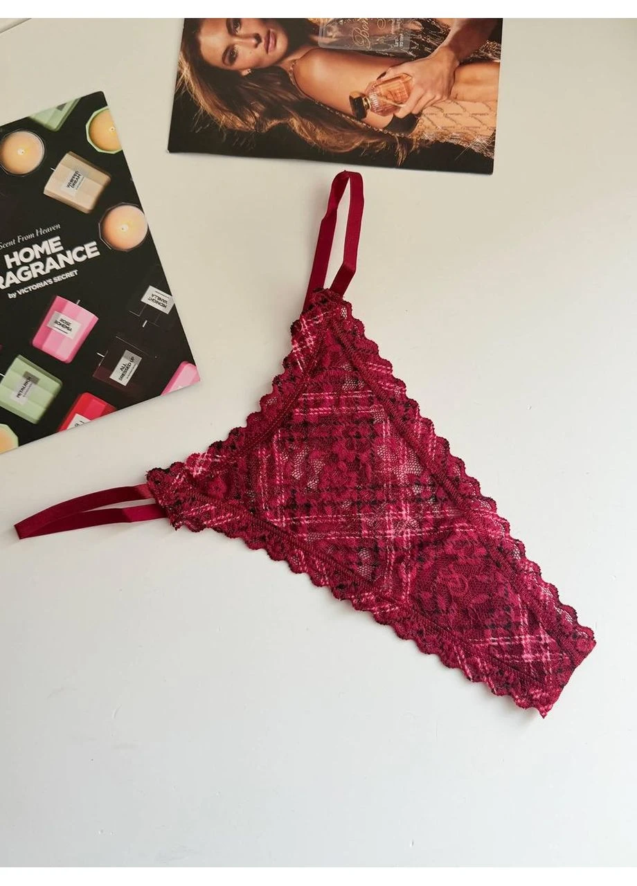 Трусики-стрінги жіночі мереживні Lace String Thong Panty червоні Victoria's Secret (401235756)
