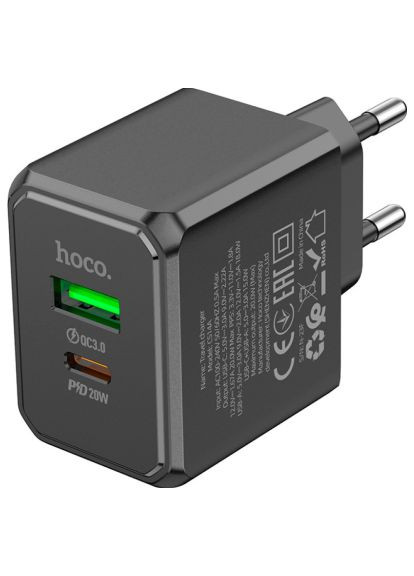 Зарядний пристрій (6942007603898) Hoco CS14A Ocean 1xUSB-C PD20W + 1xUSB QC3.0 Black (370019381)