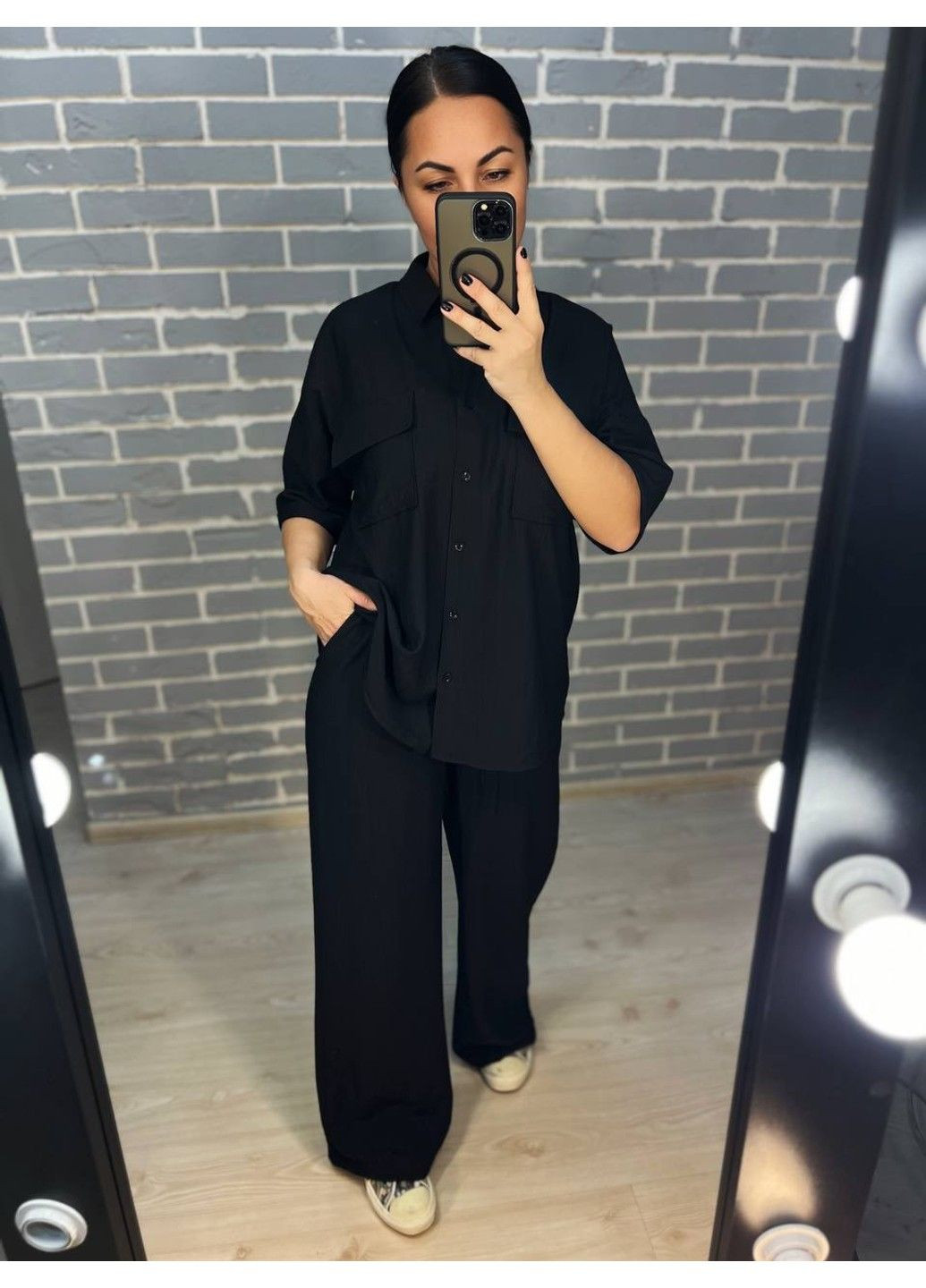 Костюм женский 4218 ткань жаткая рубашка на пуговицах карманы и широкие брюки на резинке MIX RAY (304062684)