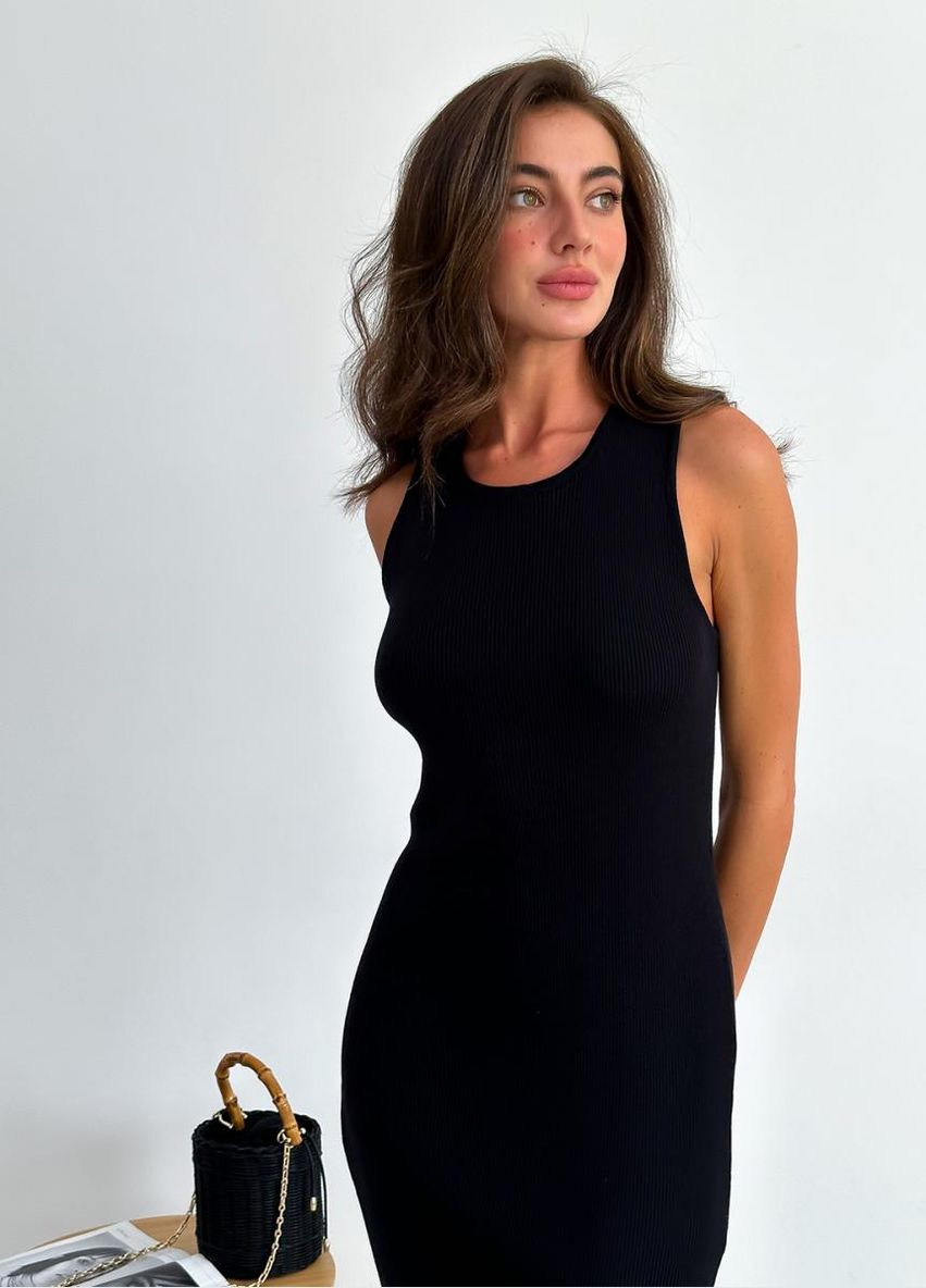 Черное кэжуал вязаное платье Art Knit однотонное