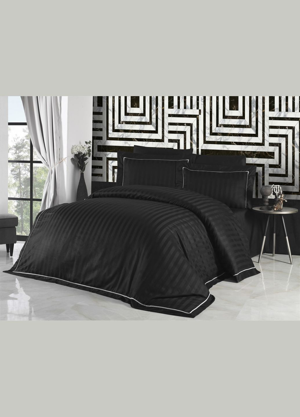 Постільна білизна сатин Dark Deluxe — Novel Line Black євро First Choice (304574413)