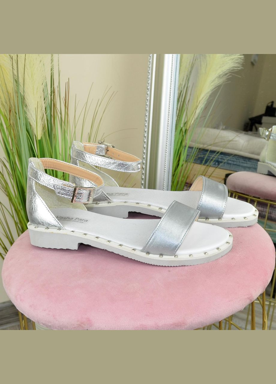 Босоніжки жіночі комбіновані на низькому ходу, колір блакитний Vasha para (303931781)