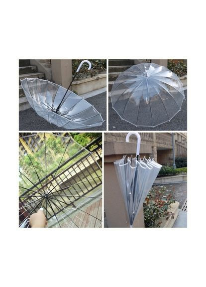 Зонт Прозрачный на 16 спиц (карбон) трость полуавтомат белая ручка (т2000) Toprain (285452100)
