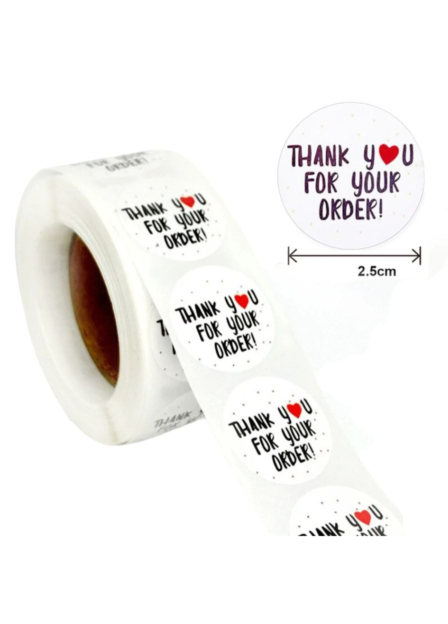 Наклейки "Thank You For Your Order" 500 шт, 2.5 см Для упаковки товаров, интернет-магазина, хендмейда No Brand (364688060)