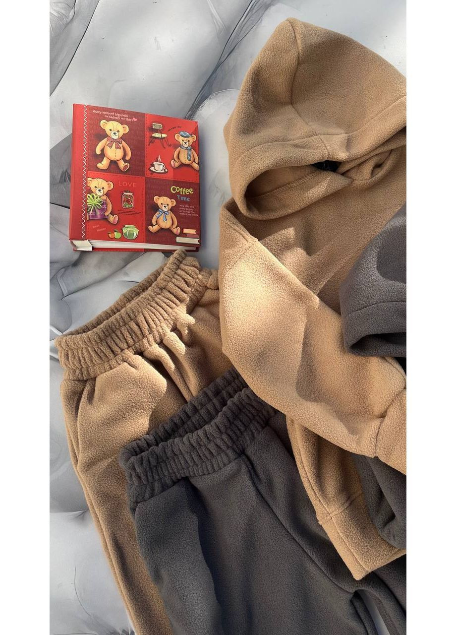 Светло-коричневый зимний костюм детский теплый унисекс,двусторонний турецкий премиум флис полар,худы с капюшоном и брюки Україна