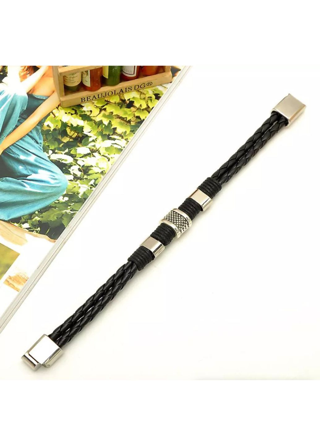 Чоловічий шкіряний браслет «Africa» з металевими вставками (чорний) China (367623358)