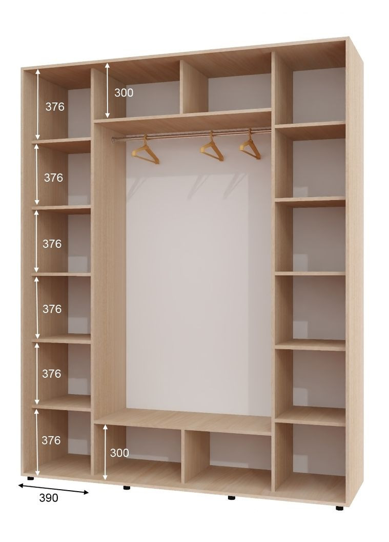 Шкаф-купе трехдверный 200*60*220 см Дуб молочный 3 двери ДСП + Зеркало + ДСП ШК-05 Алекса (356772125)