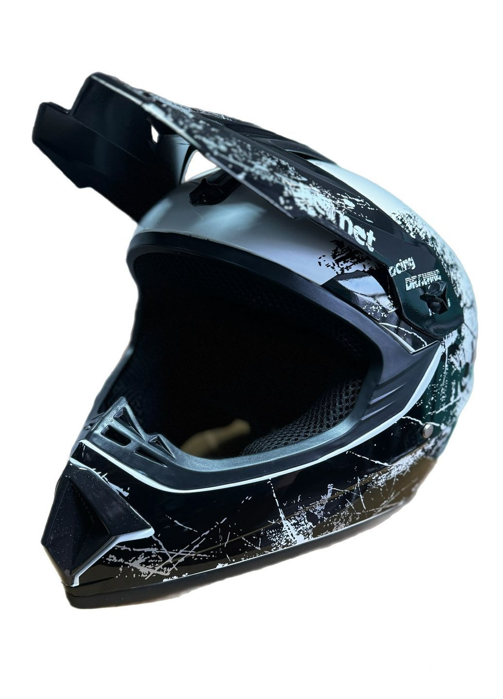 Эндуро кроссовый мотошлем Helmet White + очки Profi Black прозрачное стекло комплект No Brand (370677337)