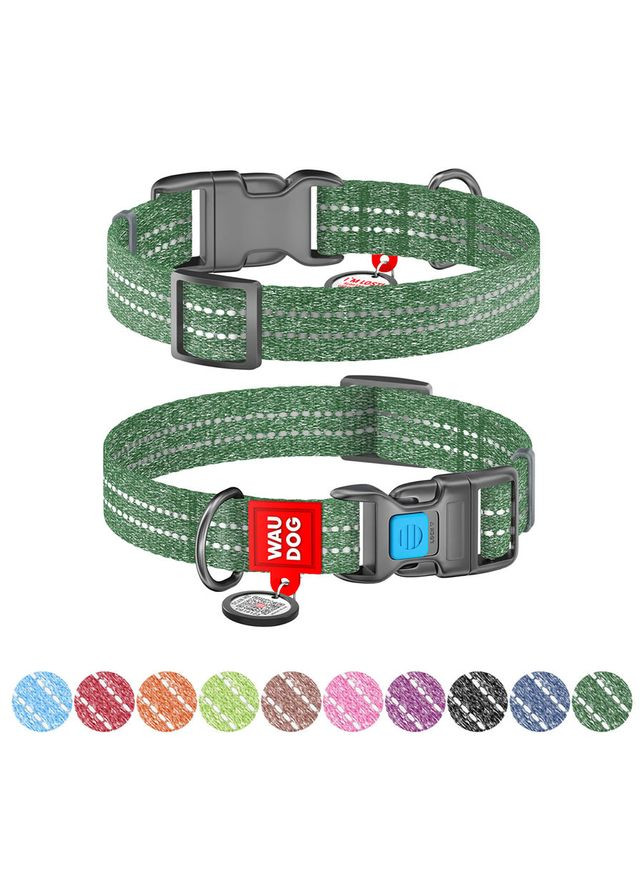 Нашийник WAUDOG Re-cotton з QR паспортом, відновлена бавовна, пластикова пряжка (ширина 20 мм, довжина 28-40 см), зелений No Brand (363197698)