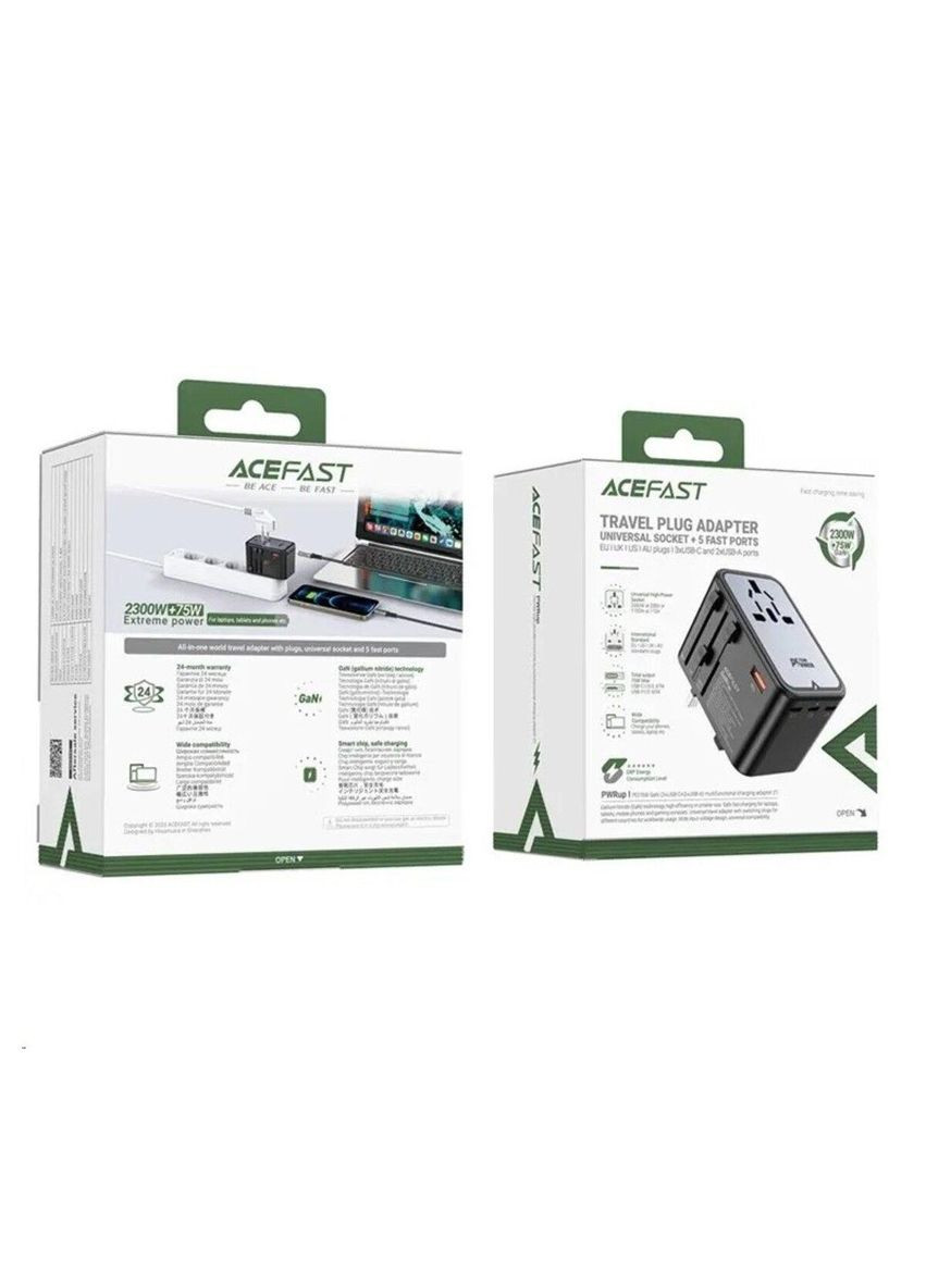 Блочок для зарядки з вбудованими перехідниками і швидкою зарядкою. Блок зарядниц для подорожей Z1 Acefast (367724433)