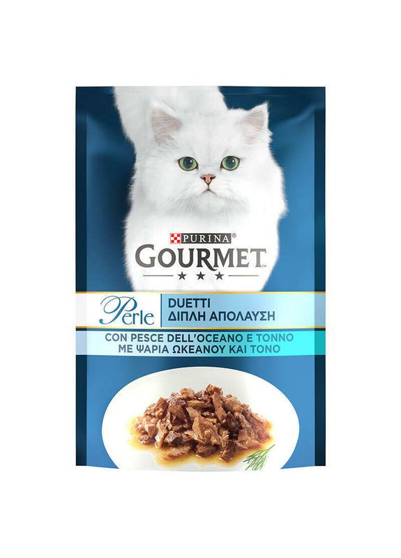 Вологий корм з океанічною рибою та тунцем для котів (шматочки в підливі) Perle Duo - 85 г Gourmet (328957496)