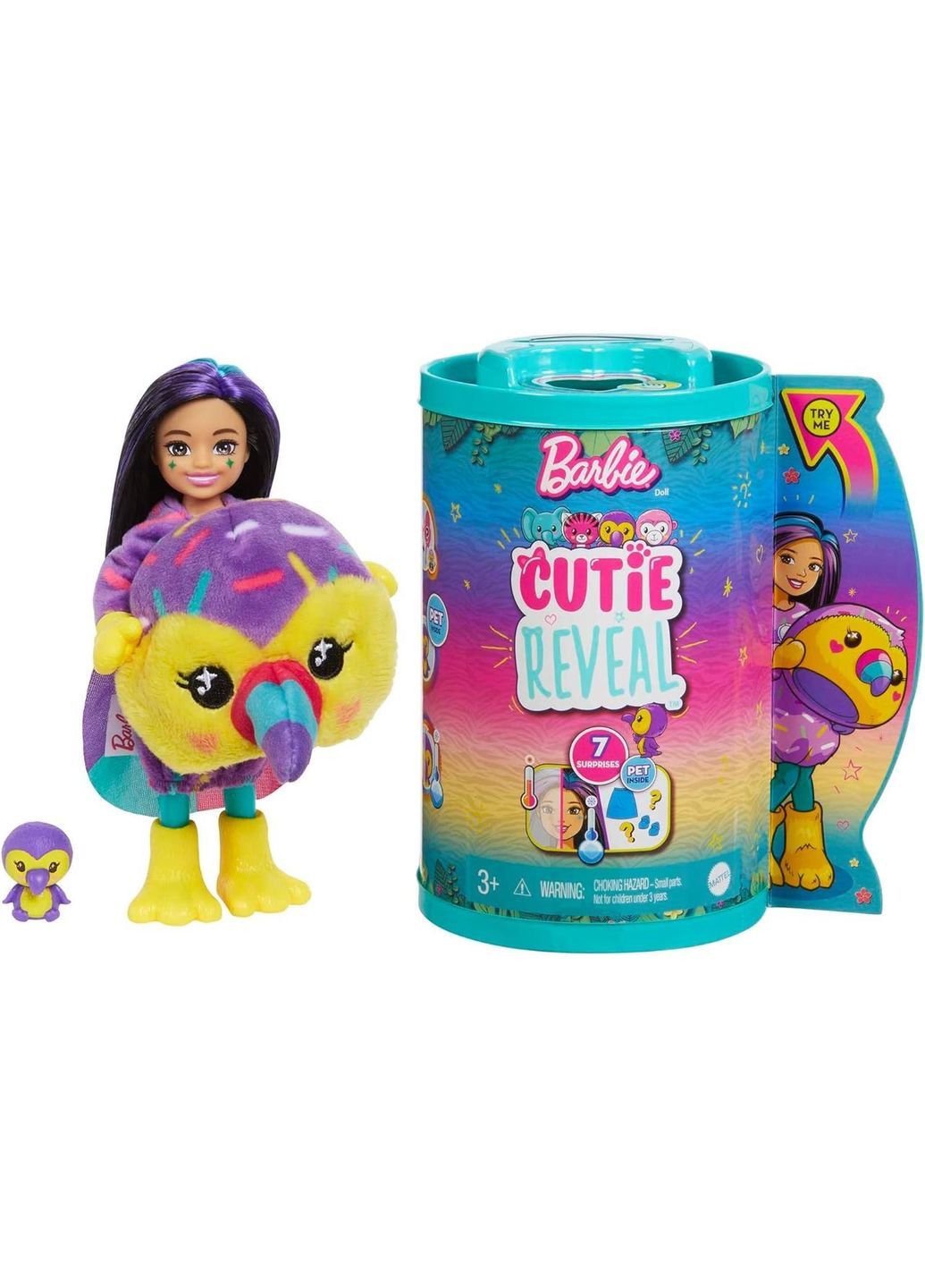 Кукла-сюрприз Cutie Reveal Chelsea Toucan Plush Челси в костюме, Тукан Барби Милашка проявляшка Barbie (365251538)