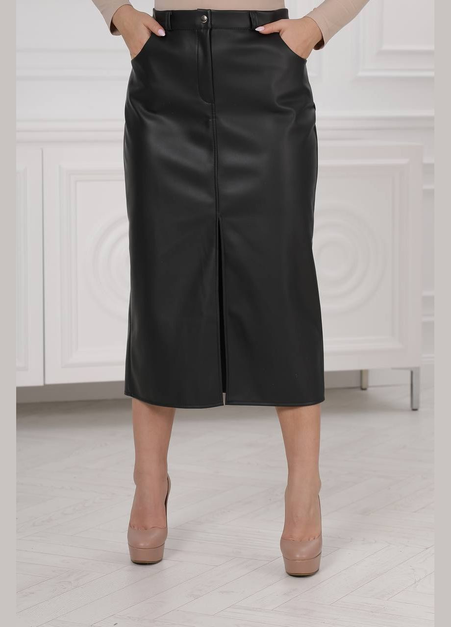 Черное женская юбка из эко-кожи цвет черный р.50/52 446876 New Trend