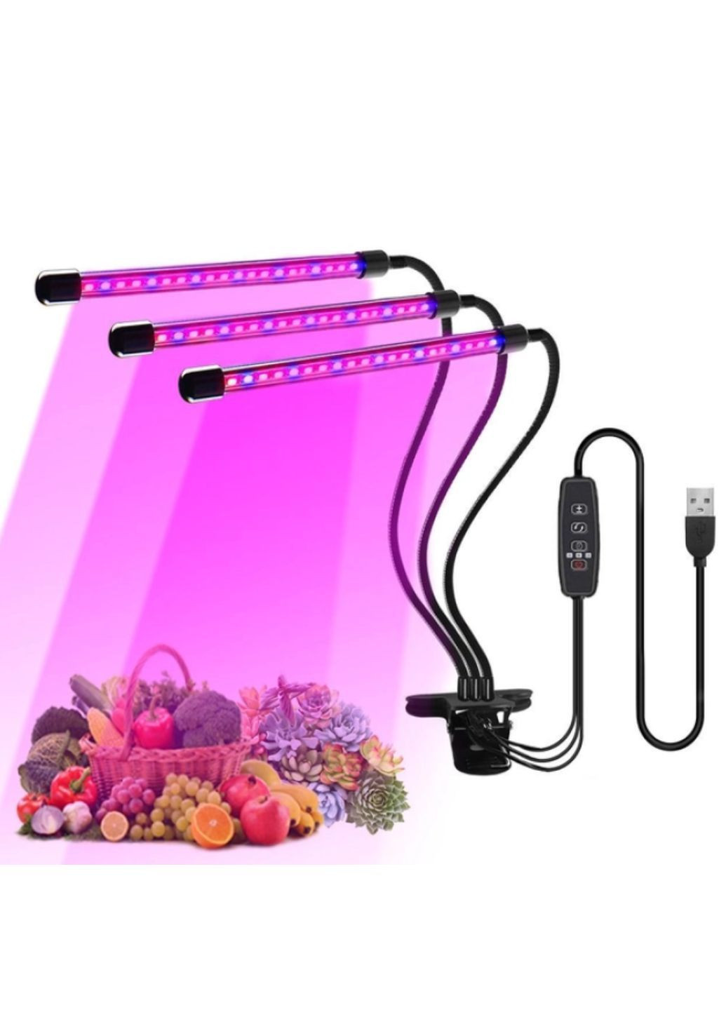 Фитолампа для роста растений 3 режима освещения на прищепке для комнатных цветов, рассады, орхидей на 3 лампы VTech (364301897)