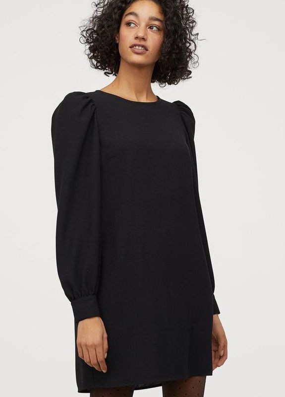 Чорна кежуал сукня з пишними рукавами H&M однотонна