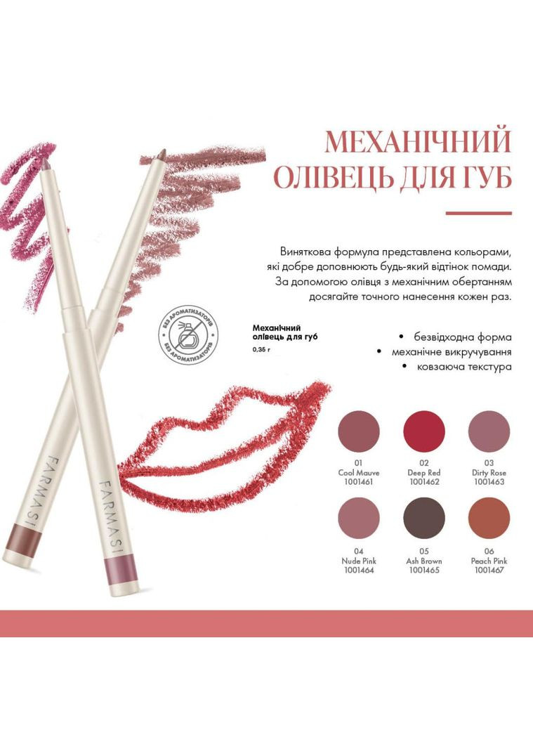 Автоматический карандаш для губ 01 Cool Mauve 0,35 г Farmasi (294944653)