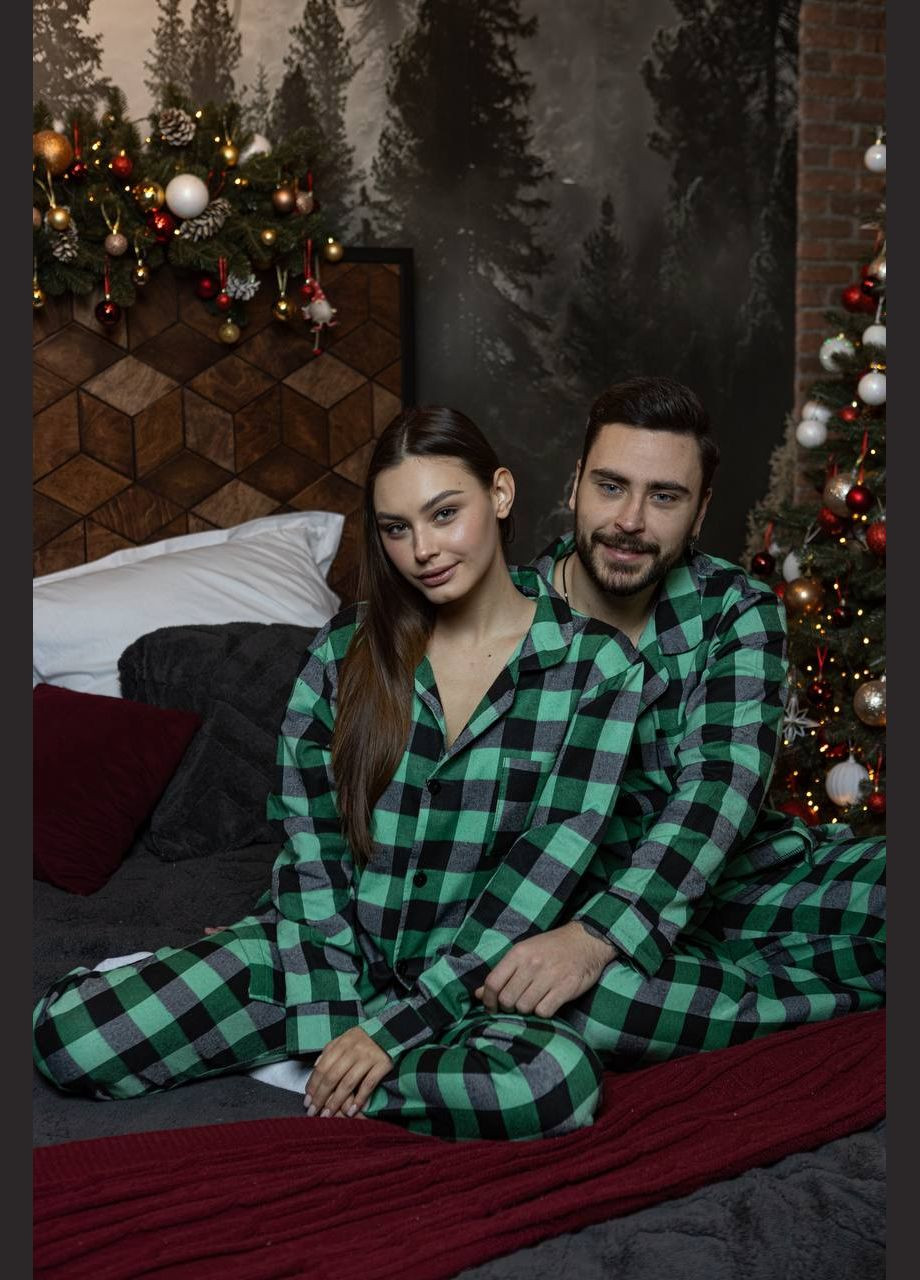 Изумрудная пижама фланелевая рубашка + штаны все размеры No Brand