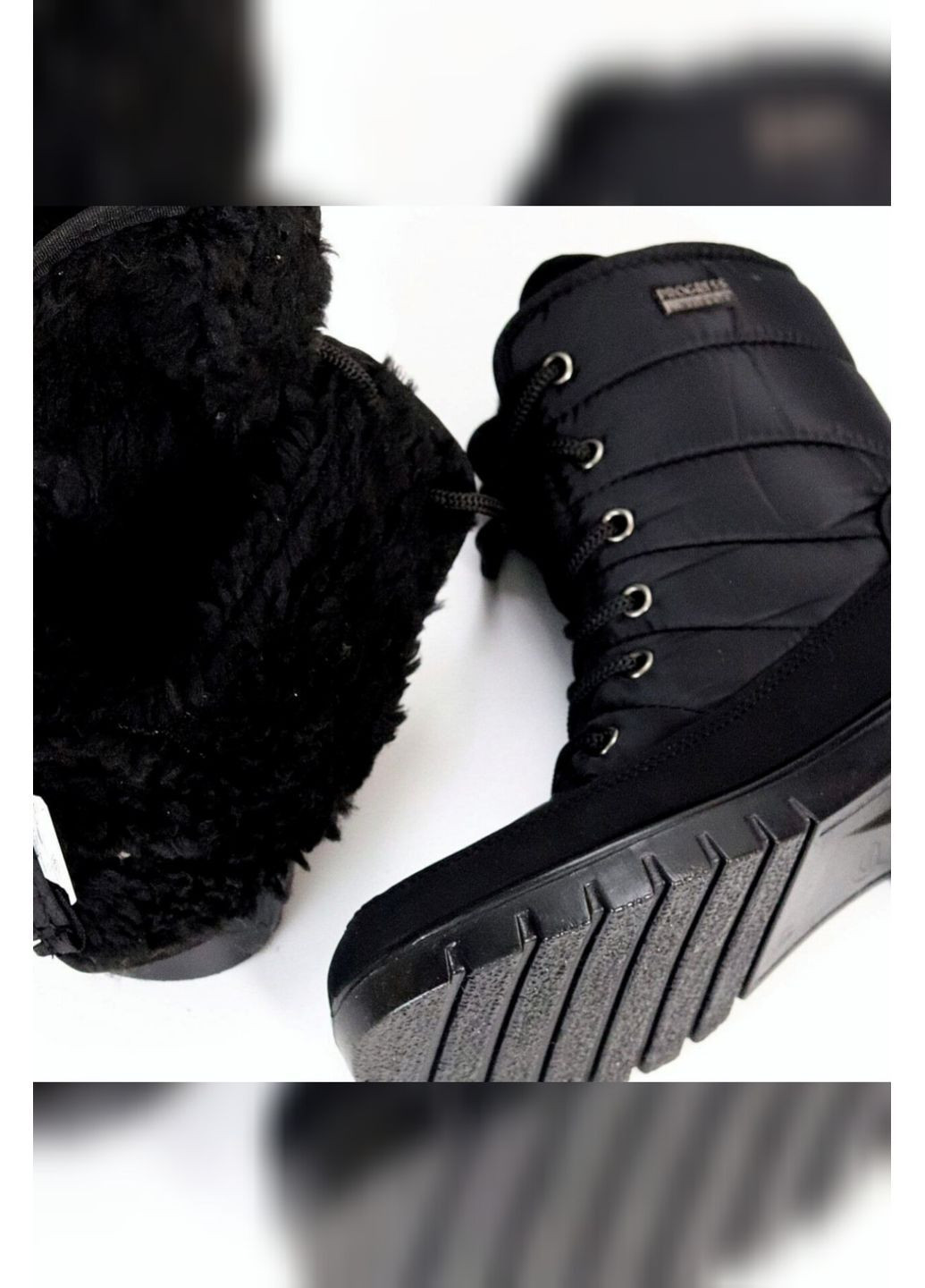 Черные женские зимние дутики чёрные с мехом и шнуровкой Progress на молнии