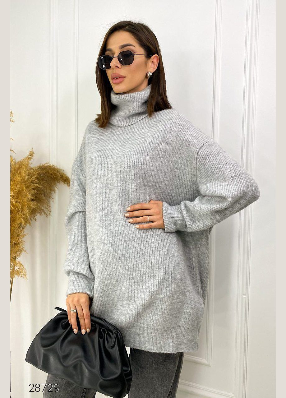 Серый демисезонный свитер оверсайз с высоким воротом пуловер Liton