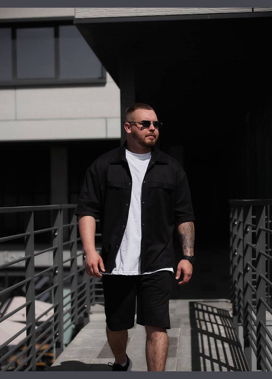 Чорний літній трендовий літній костюм з шортами, з сорочкою No Brand