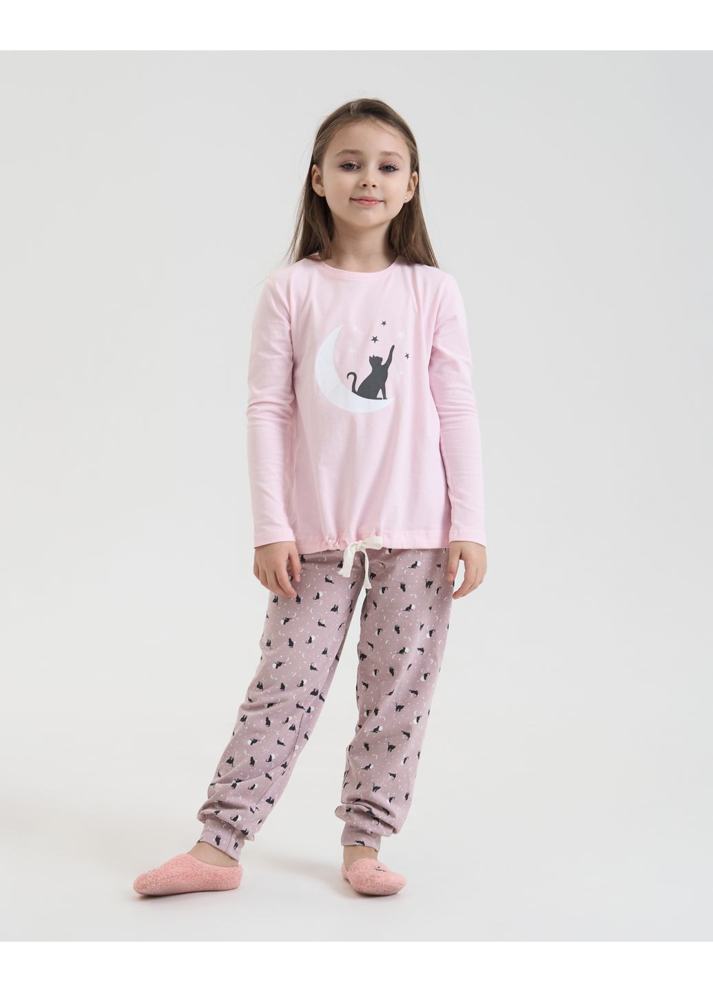 Світло-рожева піжама на дівчинку підлітка кіт та зірки Nicoletta
