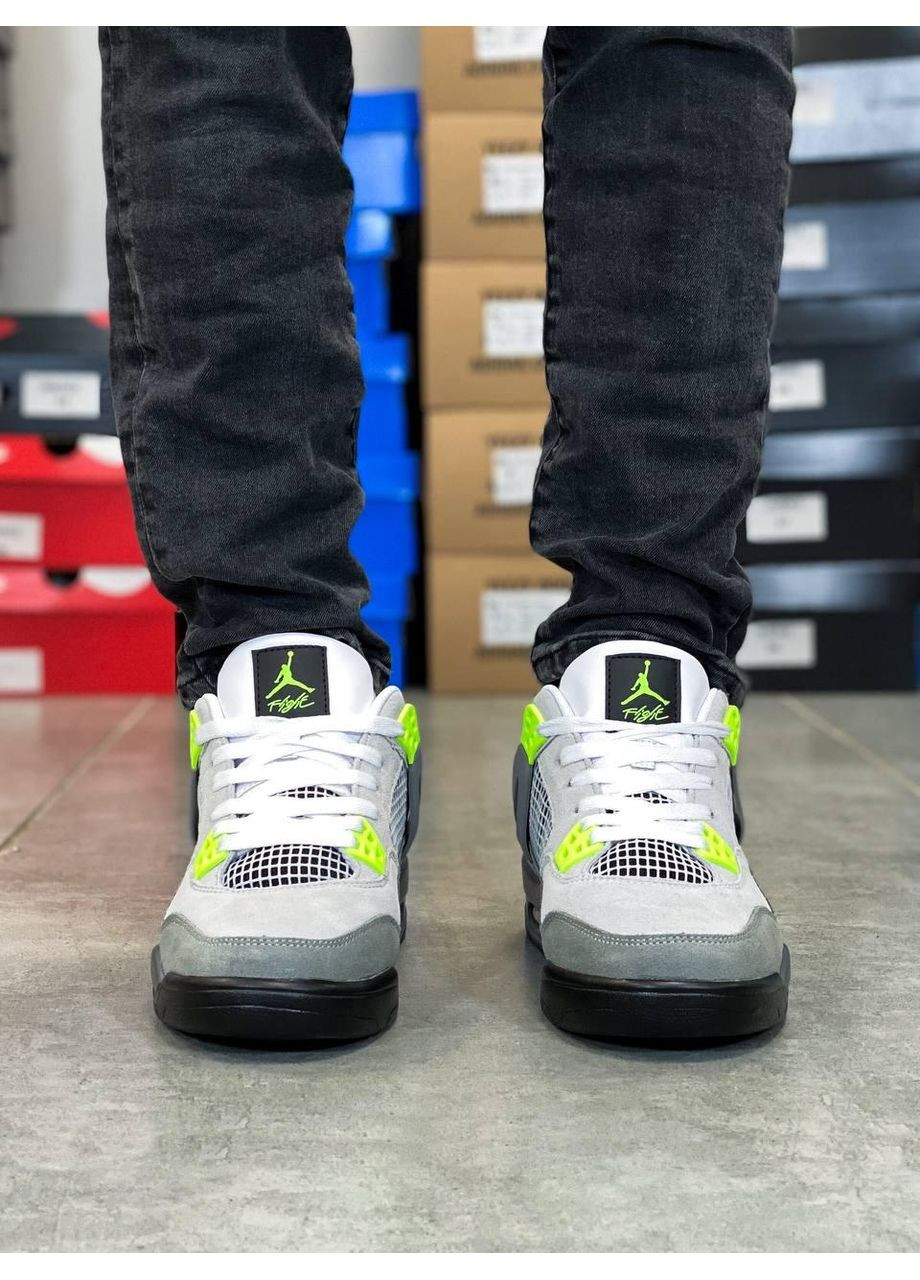 Серые демисезонные кроссовки мужские nike air jordan retro 4 se neon 2.0 найк аир джордан No Brand