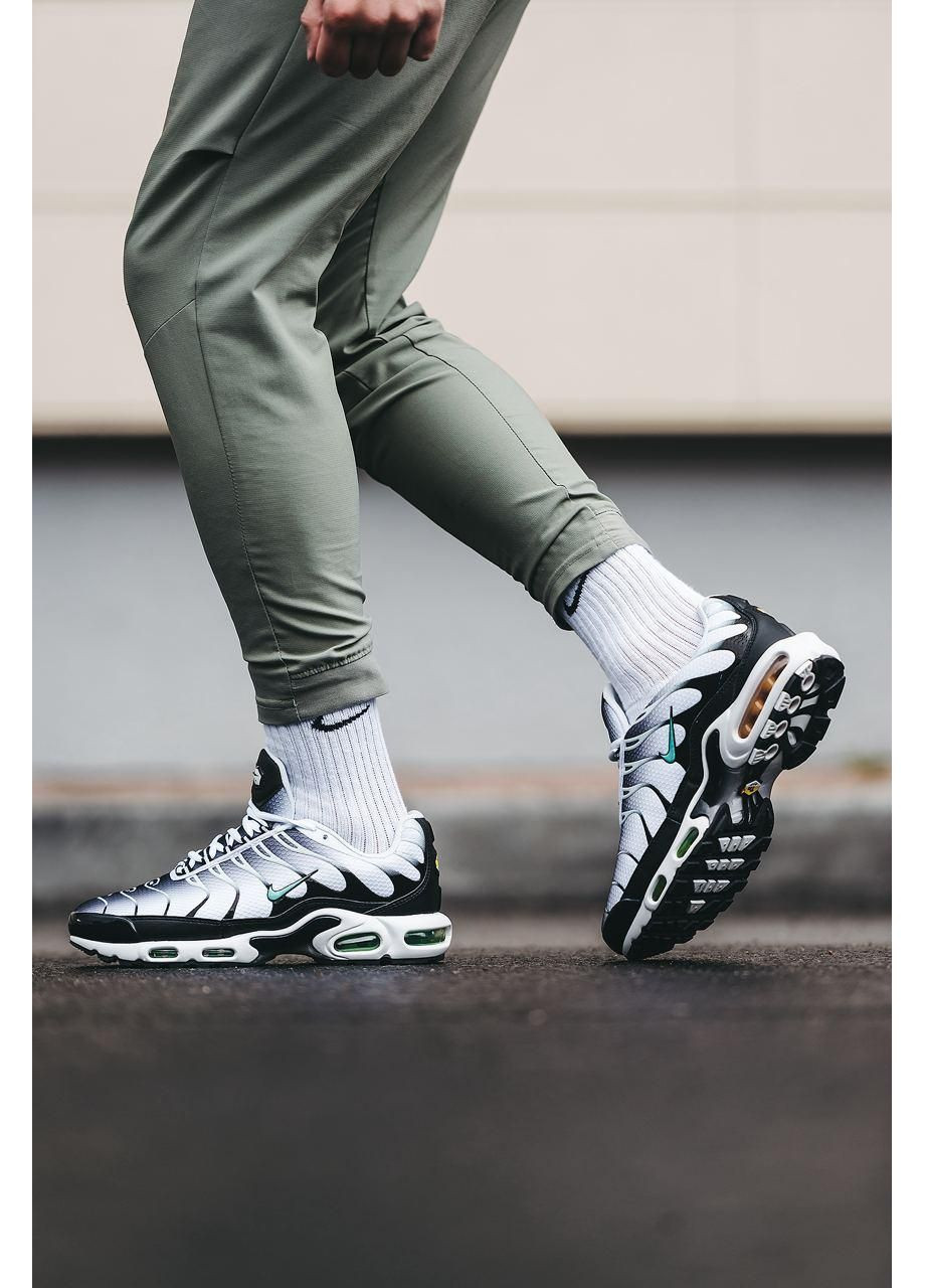 Сірі Осінні кросівки чоловічі nike air max plus tn black white green найк аір макс тн плюс No Brand