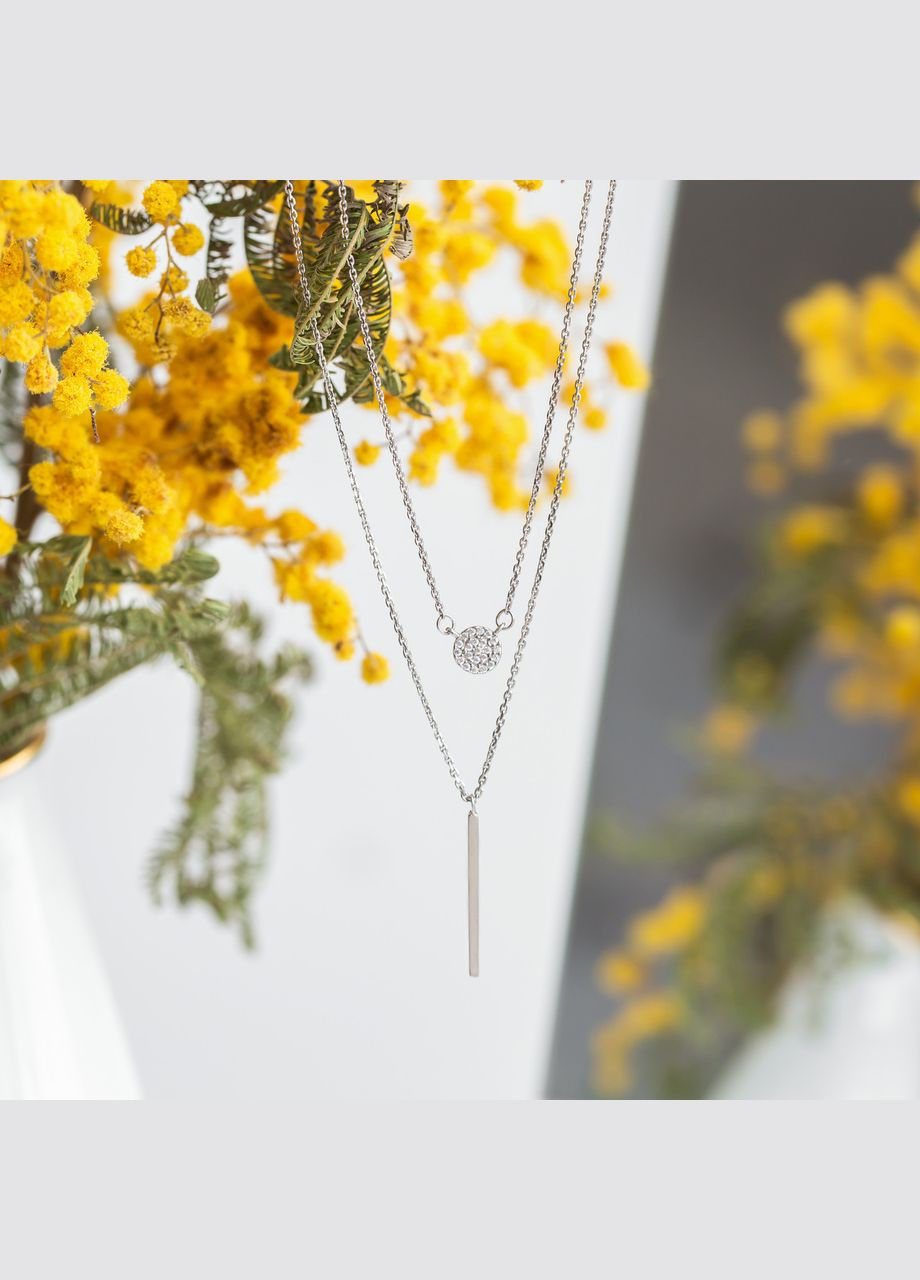 Колье серебряное двойное Тяжесть с маленькими фианитами Каштан (342335283)