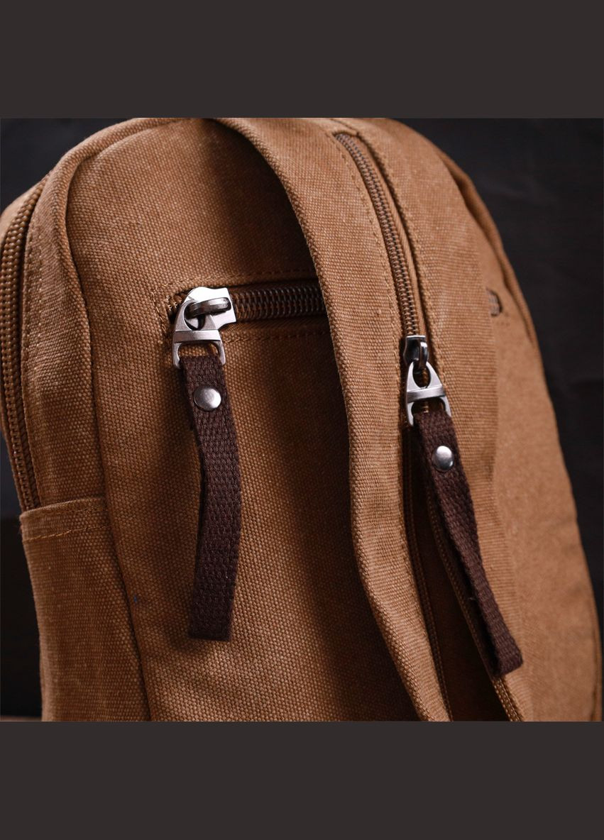 Рюкзак чоловічий сумка через плече міцний слінг з щільного текстилю 22183 Коричневий Vintage (301871614)