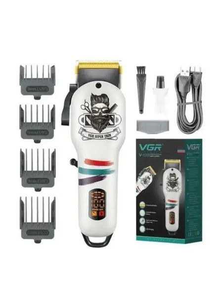 Машинка для стрижки волосся V-699 LED-дисплей акумуляторна 4 насадки White (3_06923) VGR (395882251)
