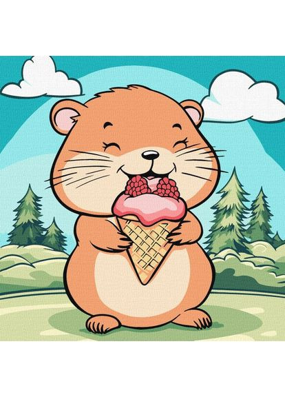 Картина по номерам – Лето. Хомячок с мороженым ©art_selena_ua 25х25 см IDEYKA (362203607)