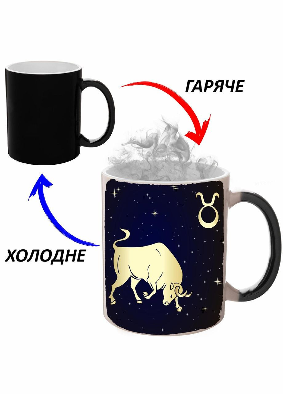 Чашка хамелон (кружка, чашка) Телец (Знак зодиака) Черная 330 мл No Brand (323470615)